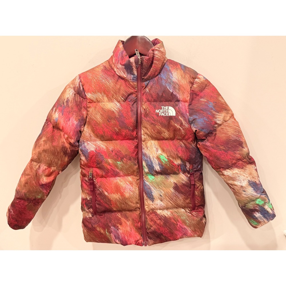 The North Face Girls Reversible Puffer Jacket Multi Color Abstract‎ Maroon S 7/8